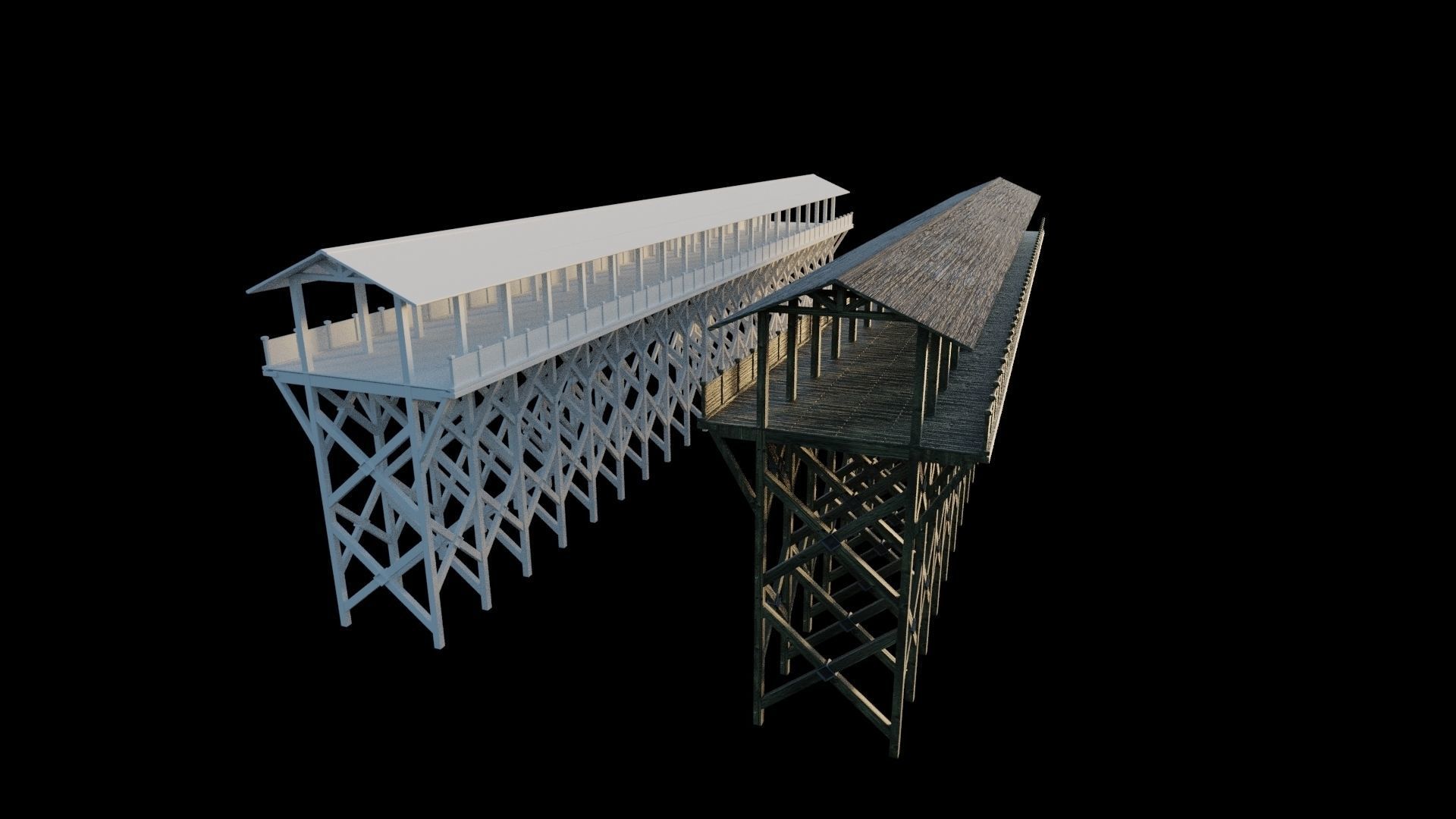 Flat Wooden Bridge - With Game-Ready Version Low-poly 3D model_2