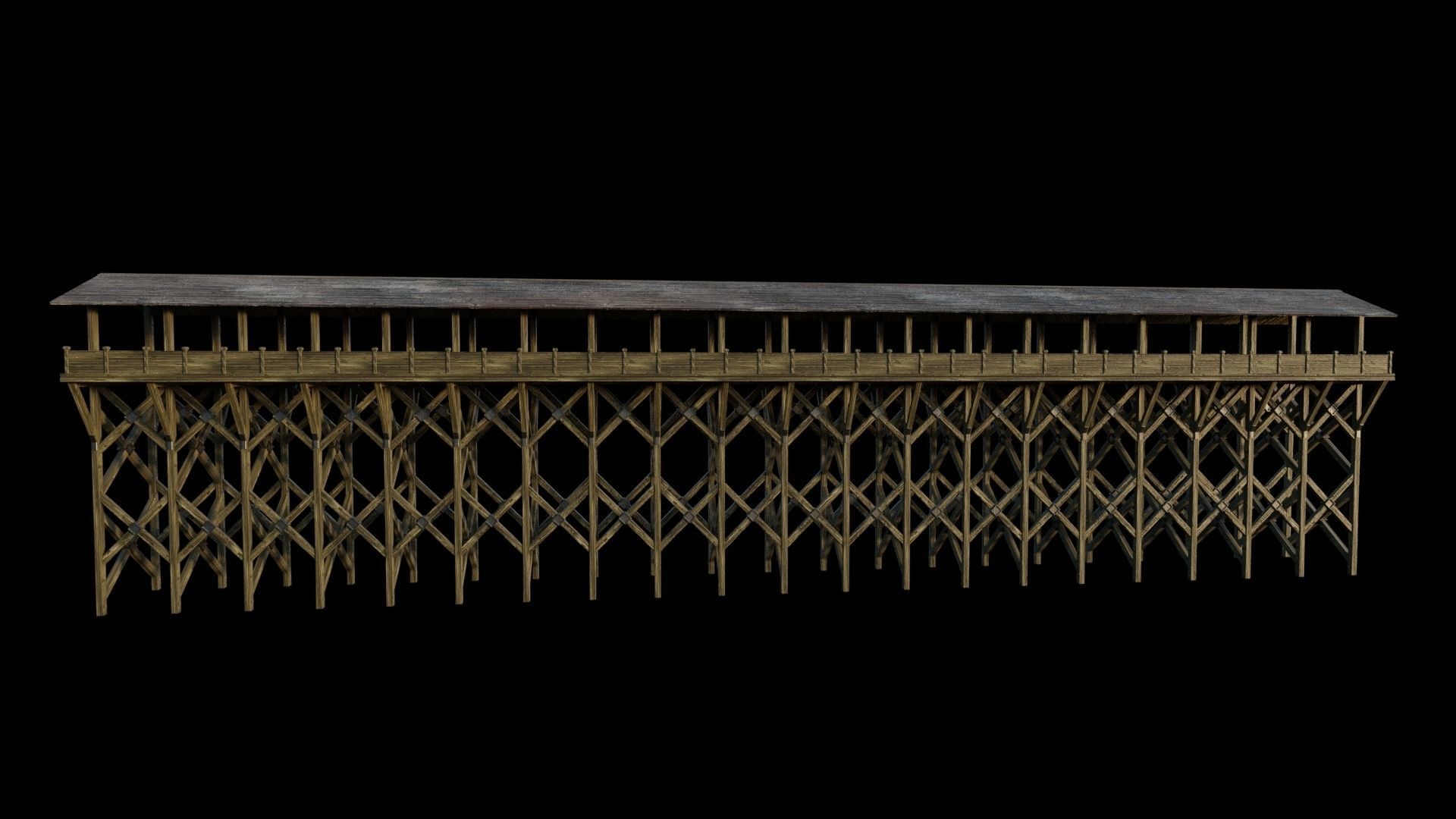 Flat Wooden Bridge - With Game-Ready Version Low-poly 3D model_3