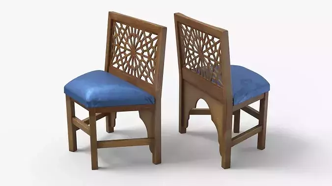 Arabic Style Wooden Chair with Carved Back 3D model