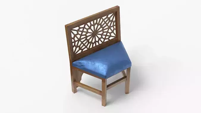 Arabic Style Wooden Chair with Carved Back 3D model 3