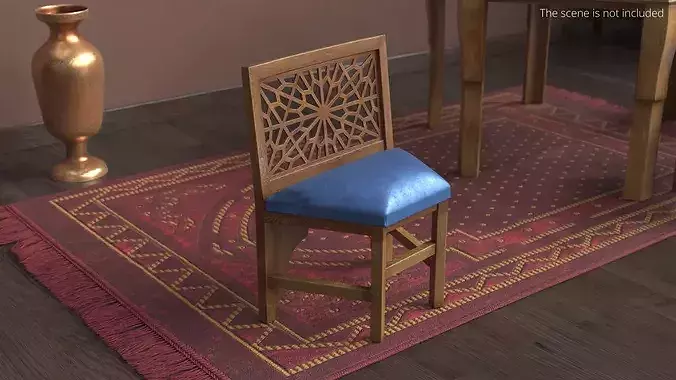 Arabic Style Wooden Chair with Carved Back 3D model 2