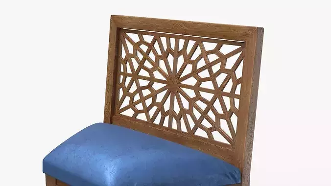 Arabic Style Wooden Chair with Carved Back 3D model 4