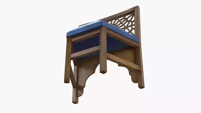 Arabic Style Wooden Chair with Carved Back 3D model 5