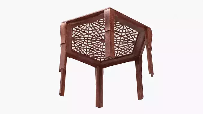 Oriental Dining Table with Carved Top Mahogany 3D model 4