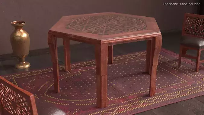 Oriental Dining Table with Carved Top Mahogany 3D model 2