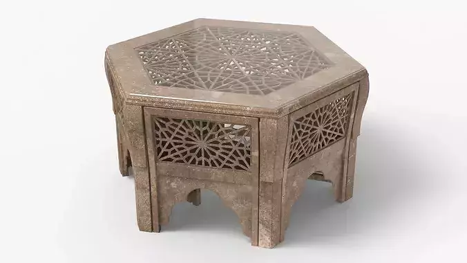 Vintage Dining Table and Chairs with Arabesque Carvings 3D model
