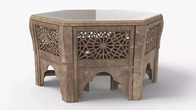 Vintage Dining Table and Chairs with Arabesque Carvings 3D model 3