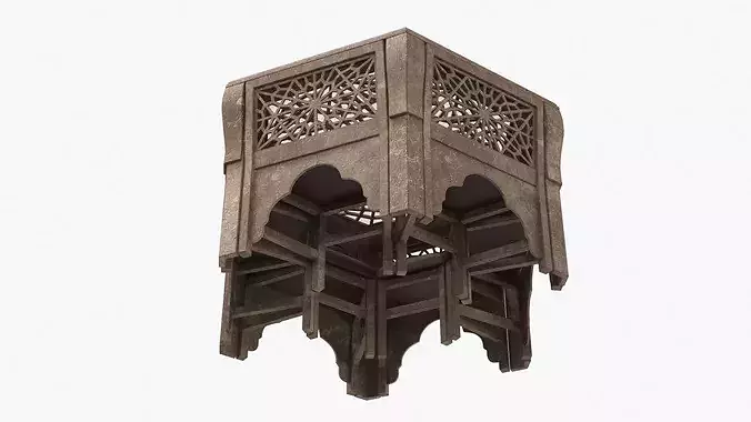 Vintage Dining Table and Chairs with Arabesque Carvings 3D model 4