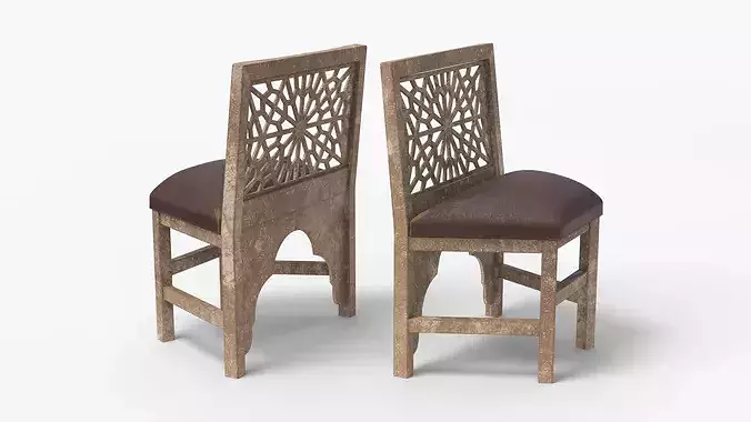 Vintage Dining Table and Chairs with Arabesque Carvings 3D model 7