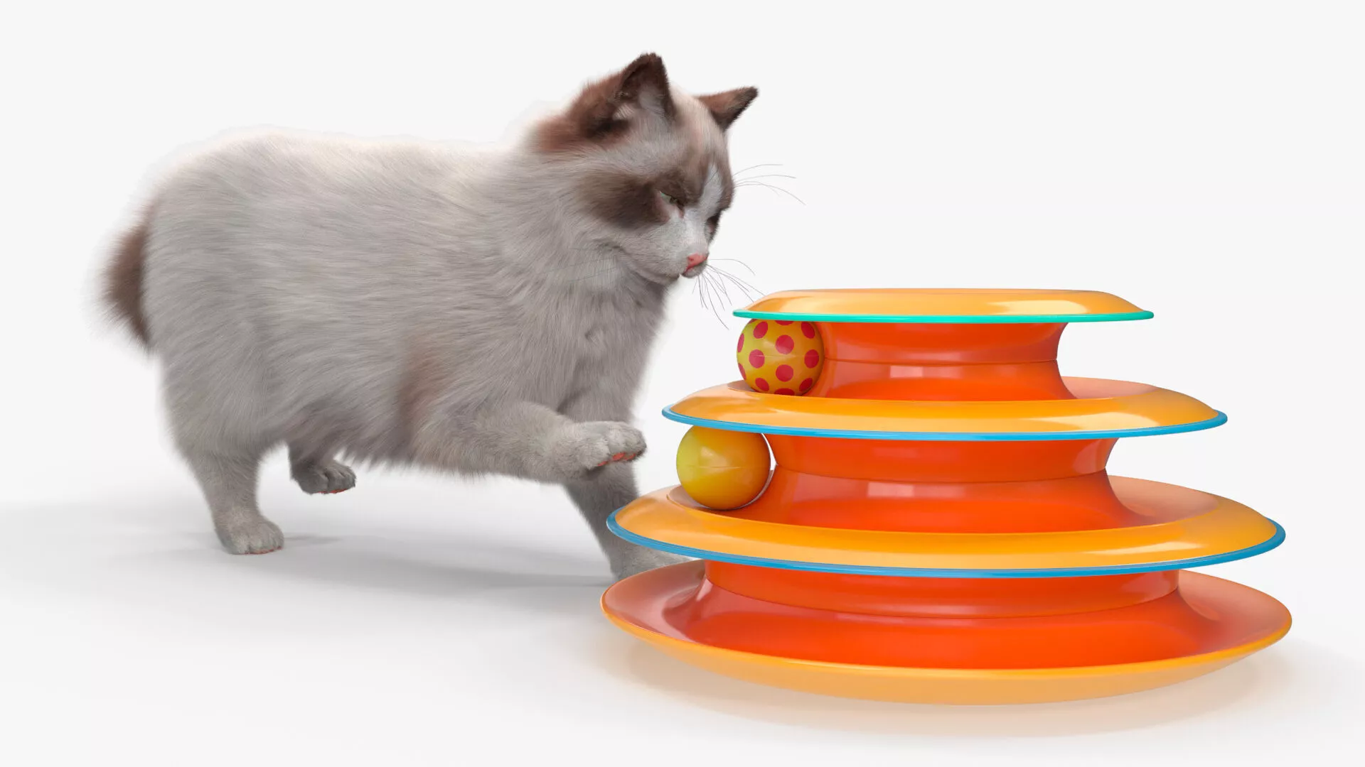 Circular Cat Toy Tower with Moving Balls Animated Rigged Maya 3D model