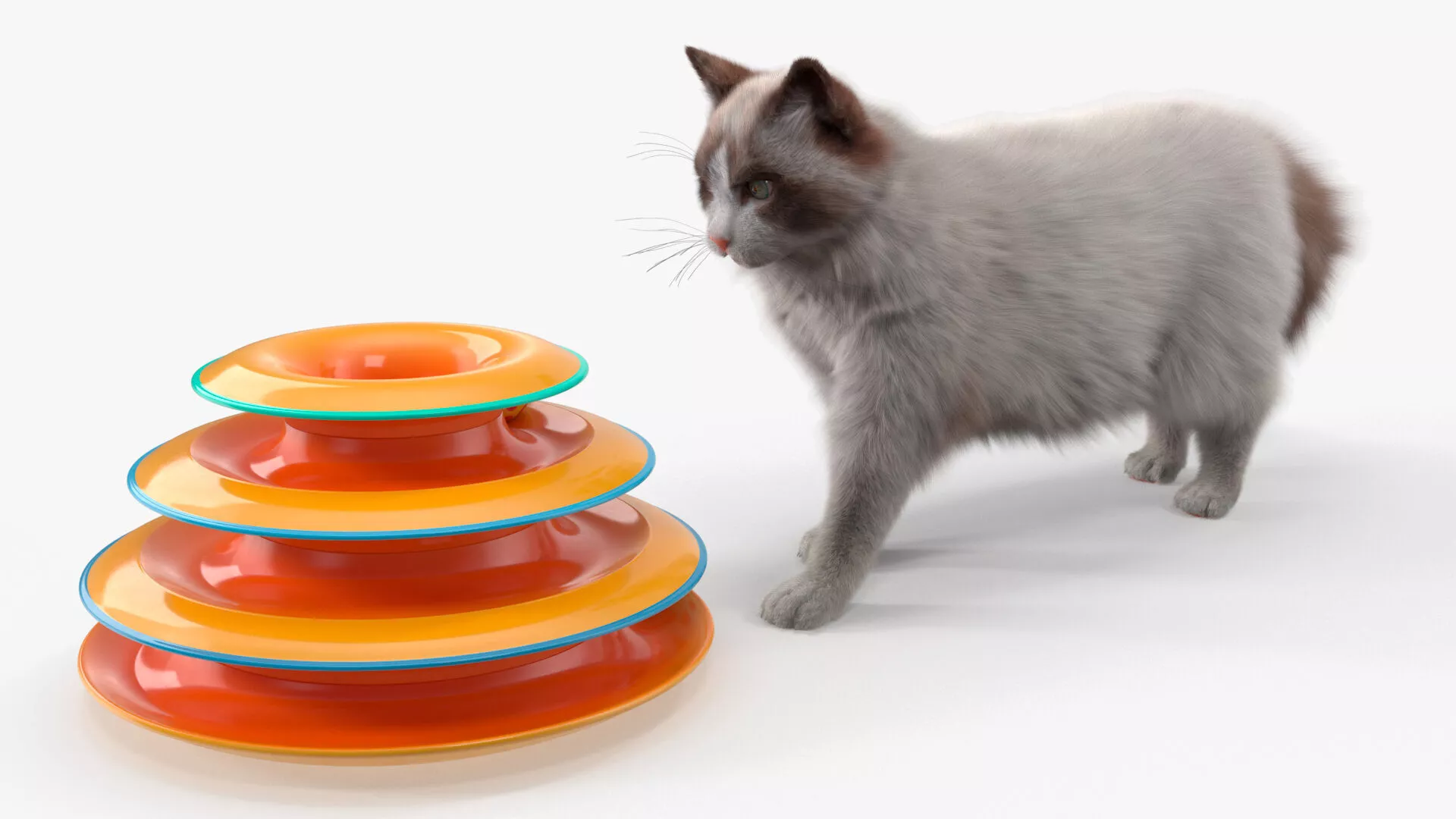 Circular Cat Toy Tower with Moving Balls Animated Cinema 4D 3D model