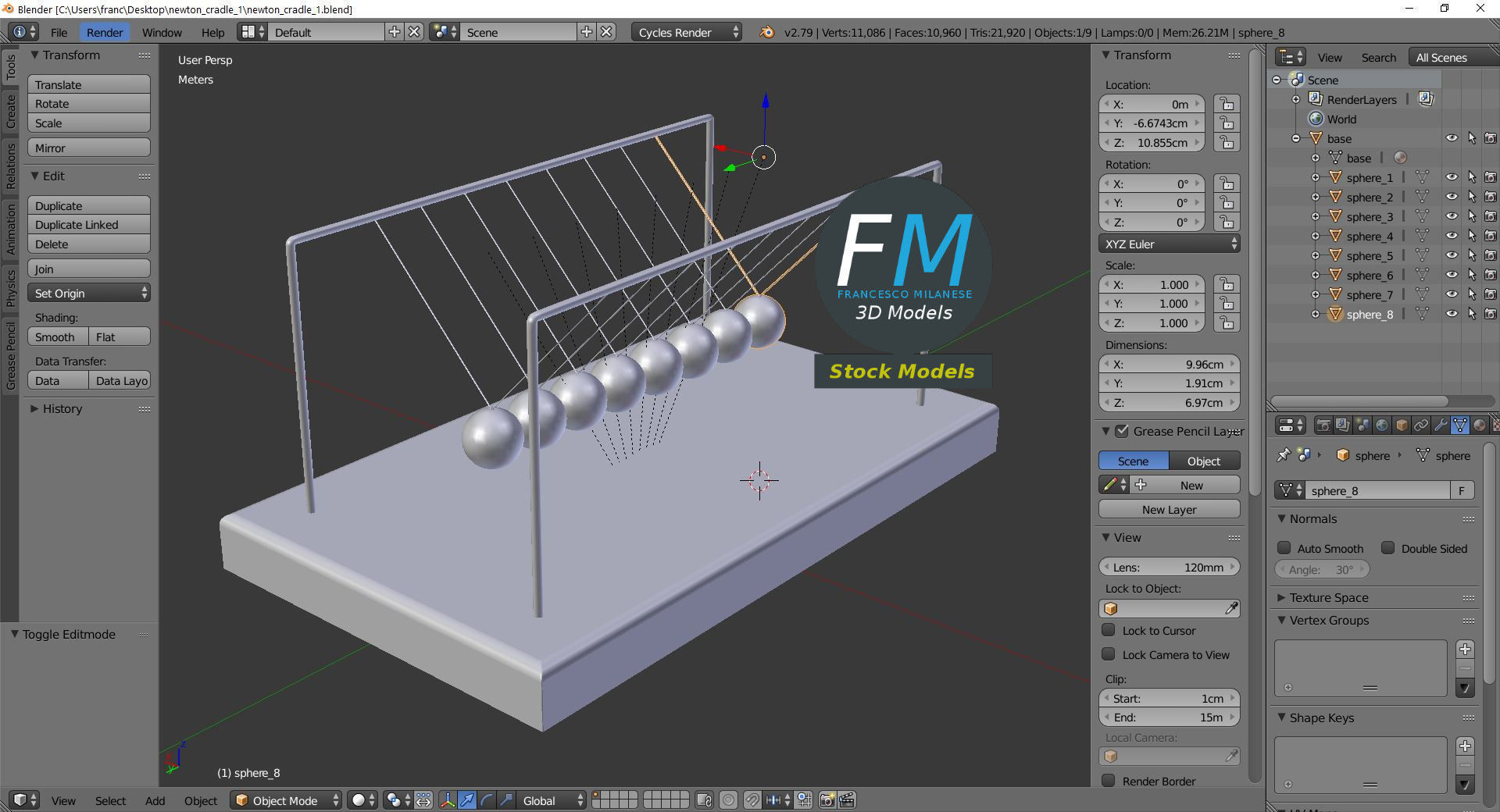 Newton cradle 1 3D model_9