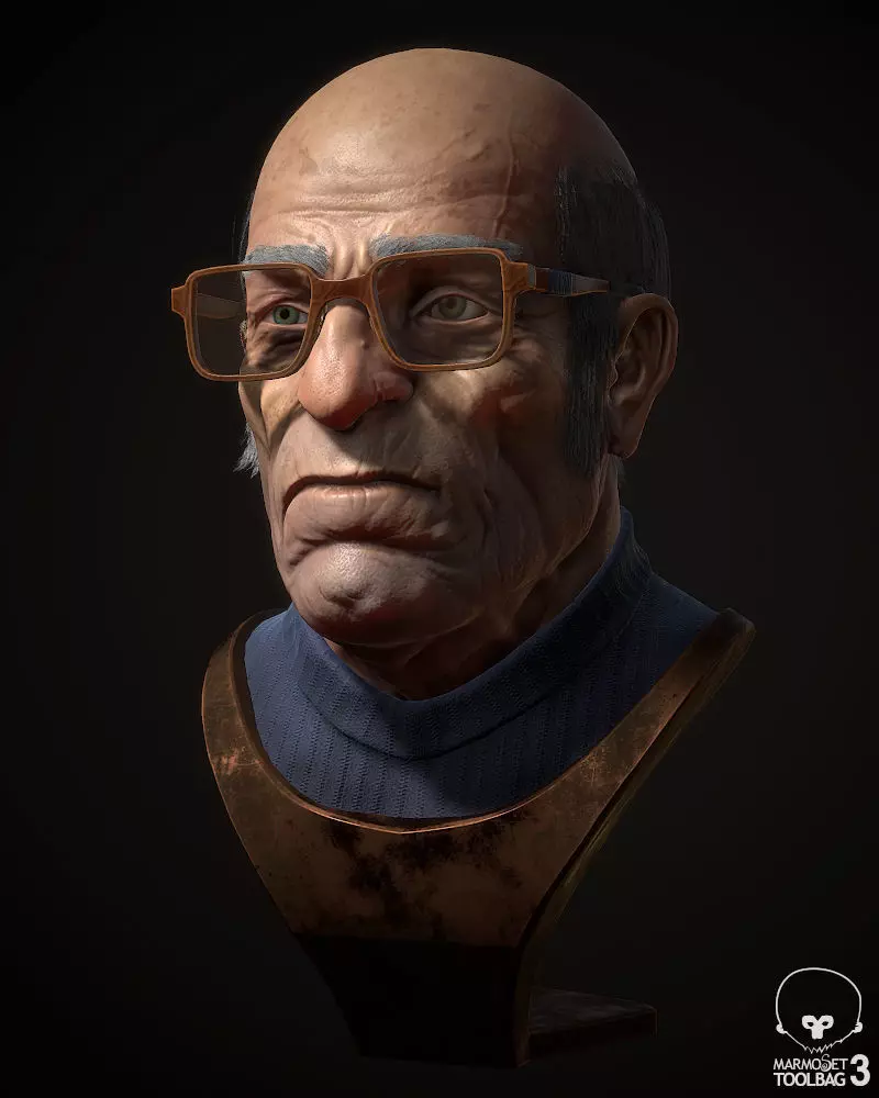 Old man portrait Low-poly 3D model_0