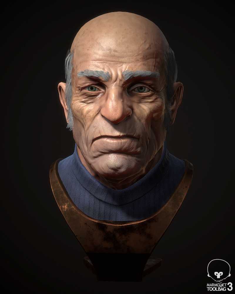 Old man portrait Low-poly 3D model_2
