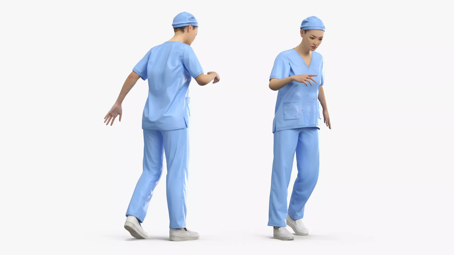 Emergency Nurse Figure Blood Stains T Pose Rigged for Cinema 4D 3D model
