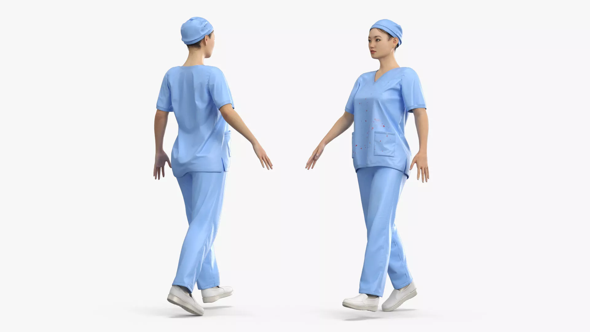 Emergency Nurse Figure Blood Stains T Pose Fur Rigged for Maya 3D model