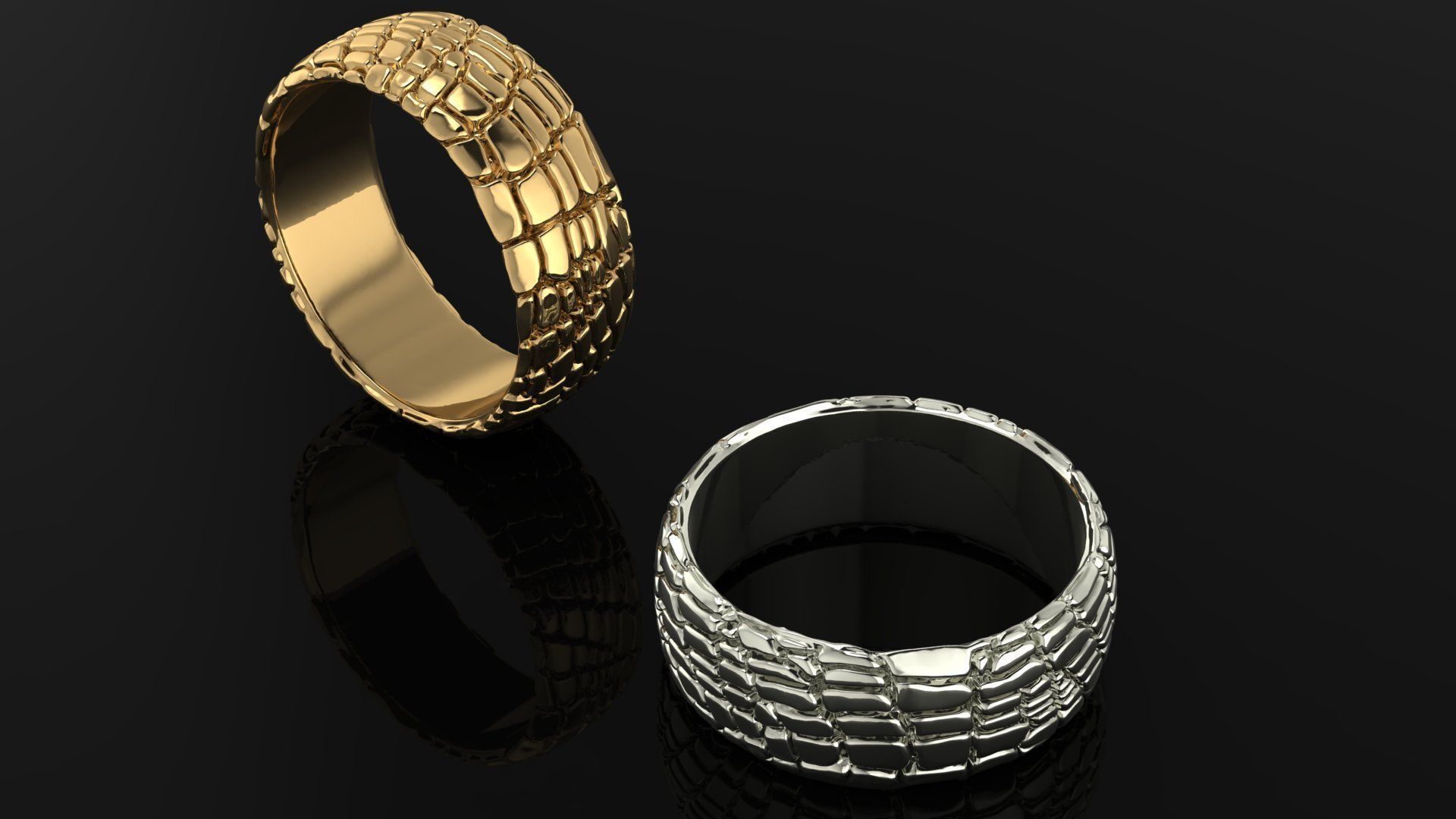 Ring gold with crocodile skin 3D print model_1