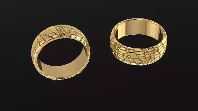 Ring gold with crocodile skin