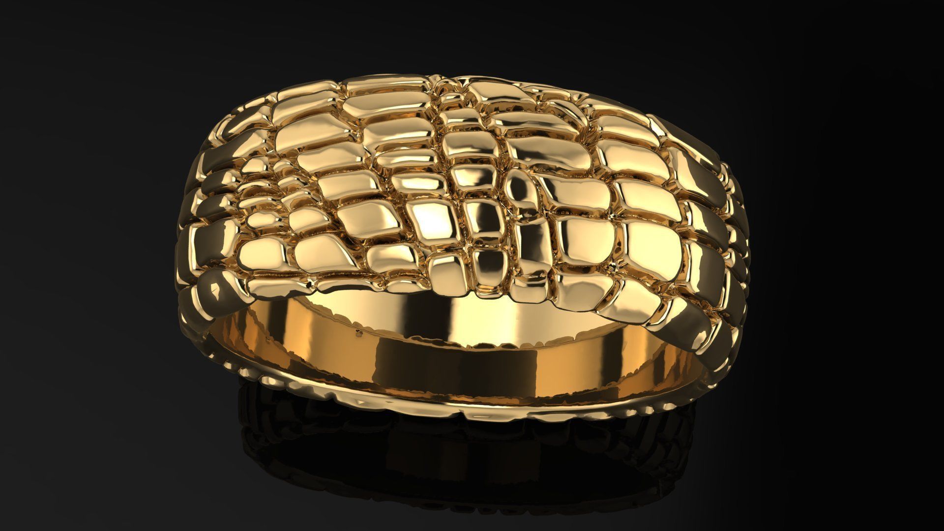 Ring gold with crocodile skin 3D print model_2