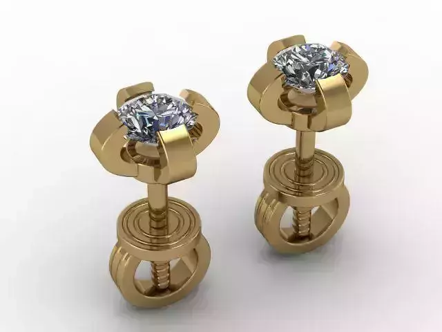 Earrings pair of gold stud with diamonds