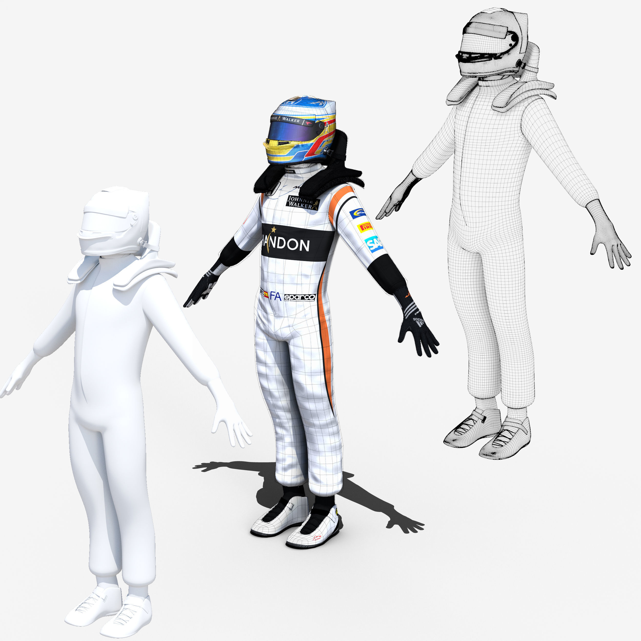 Fernando Alonso 2017 Low-poly 3D model_6