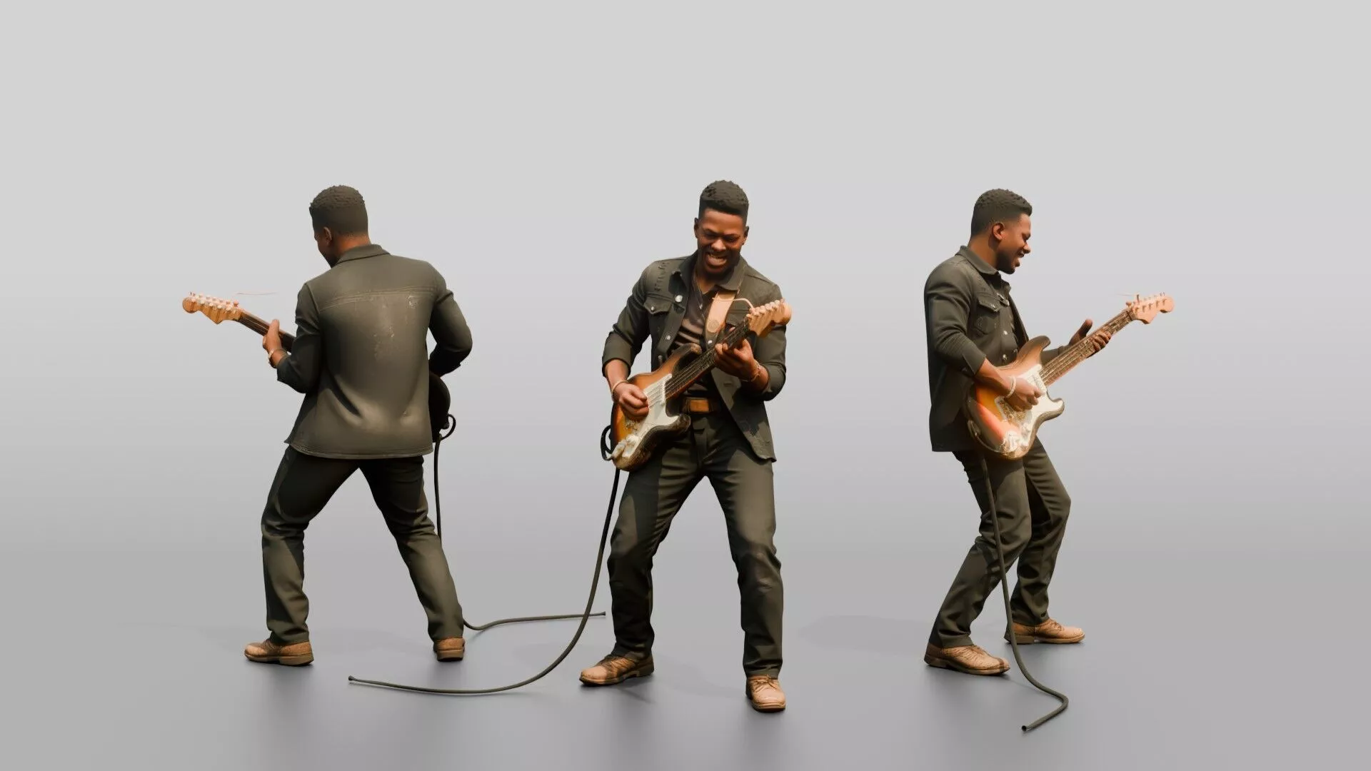 Blues Guitarist Bending an Electric Guitar String 3D model