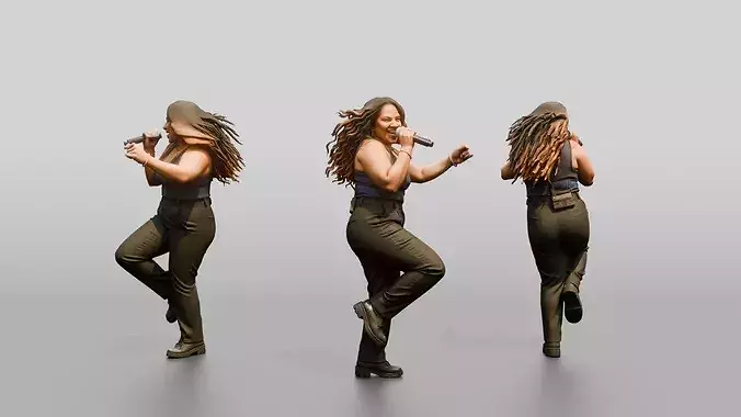 Latina Pop Singer with Microphone Mid-Dance