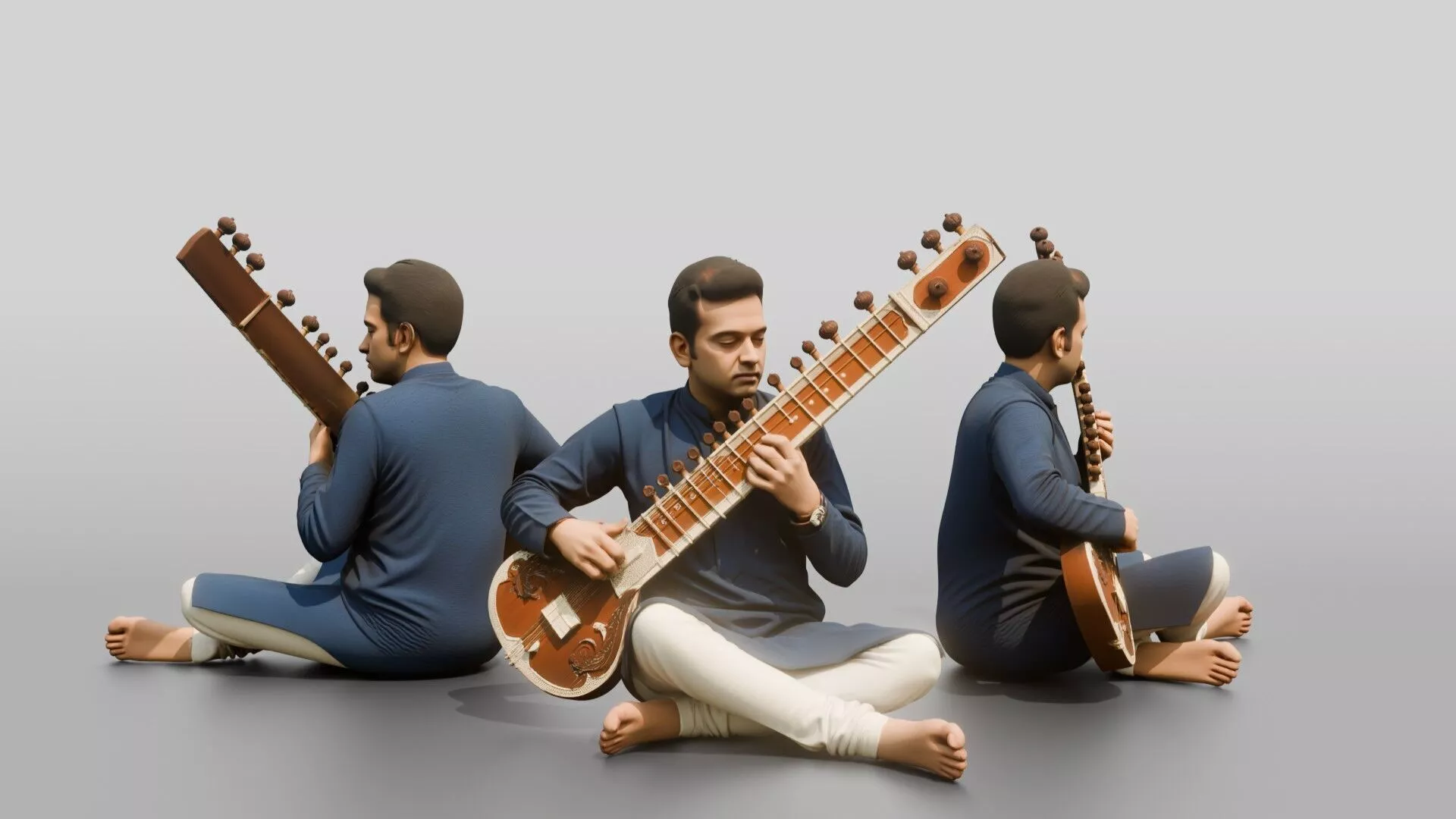 Sitar Player Sitting Cross-Legged 3D model