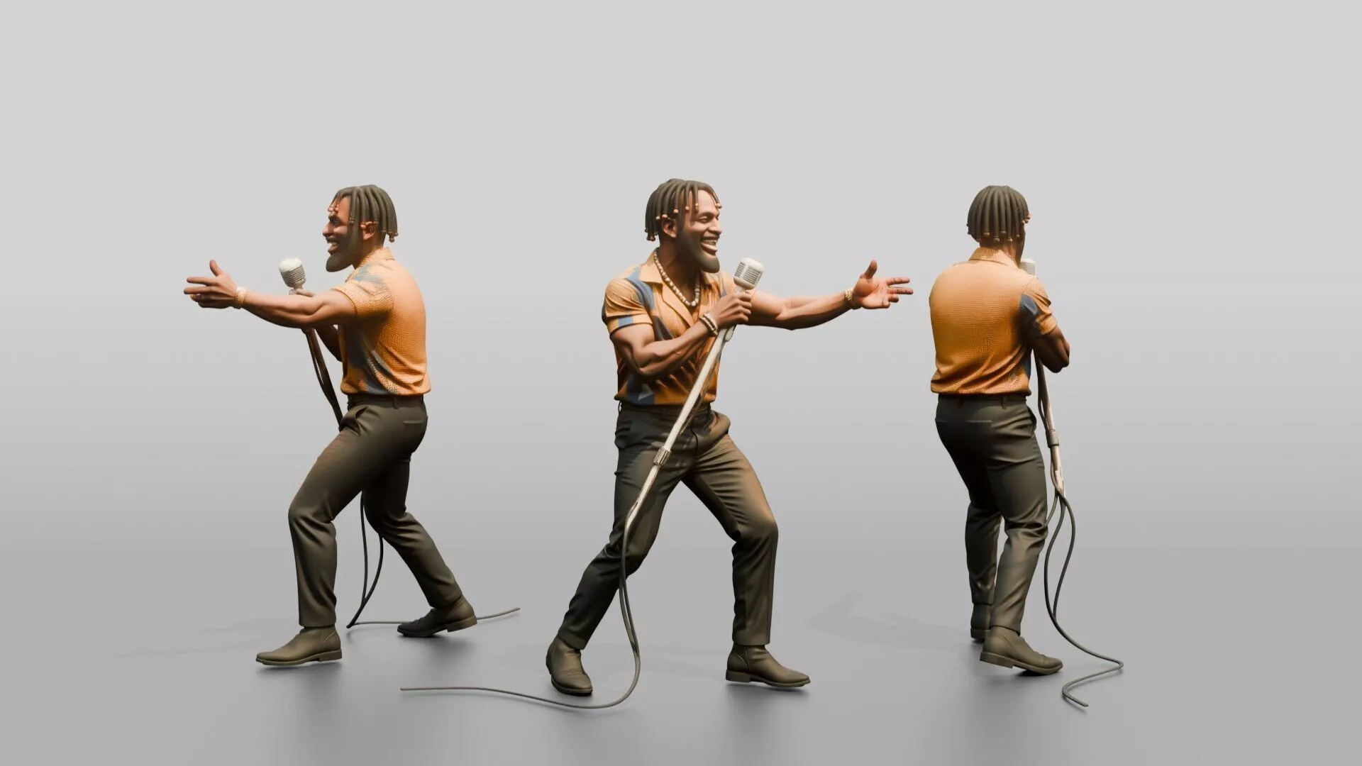 Afrobeat Singer with Retro Microphone 3D model