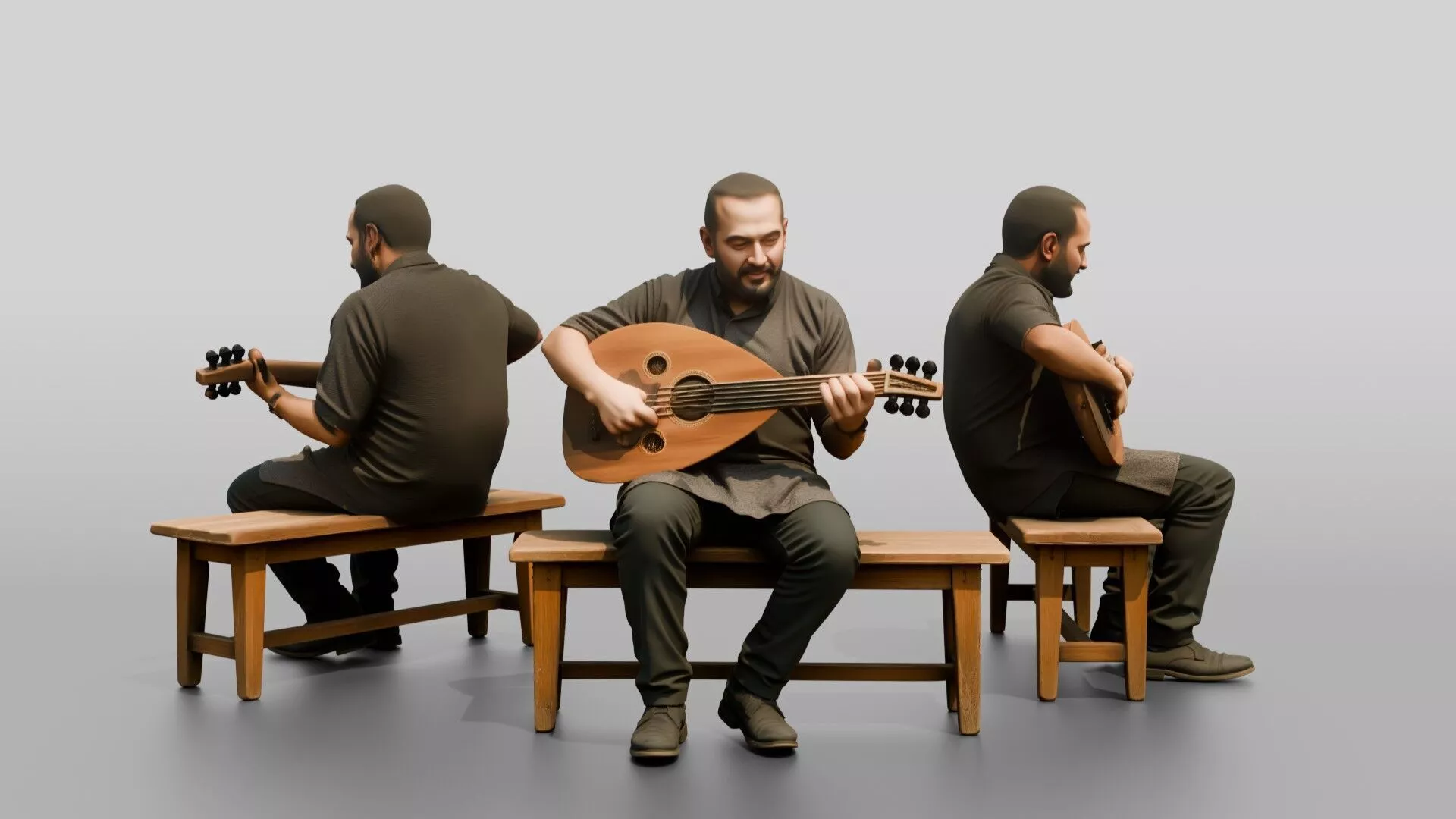 Oud Player Strumming Acoustic Oud 3D model