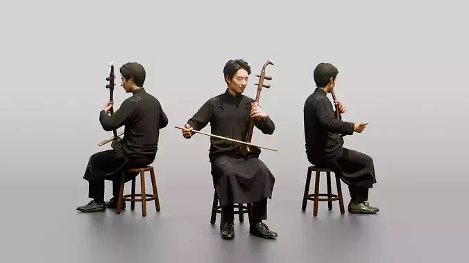 Erhu Player Bowing Traditional Instrument