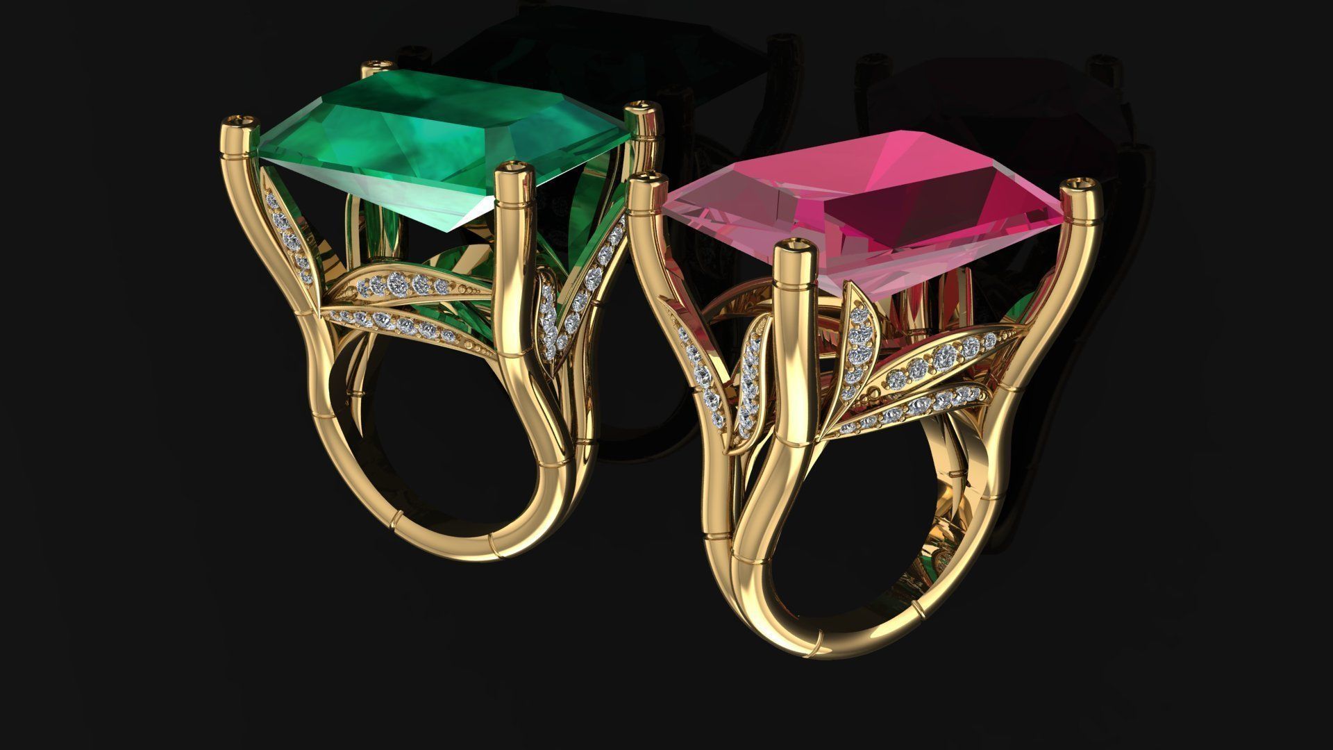 Ring emerald cut diamond 3D print model_1
