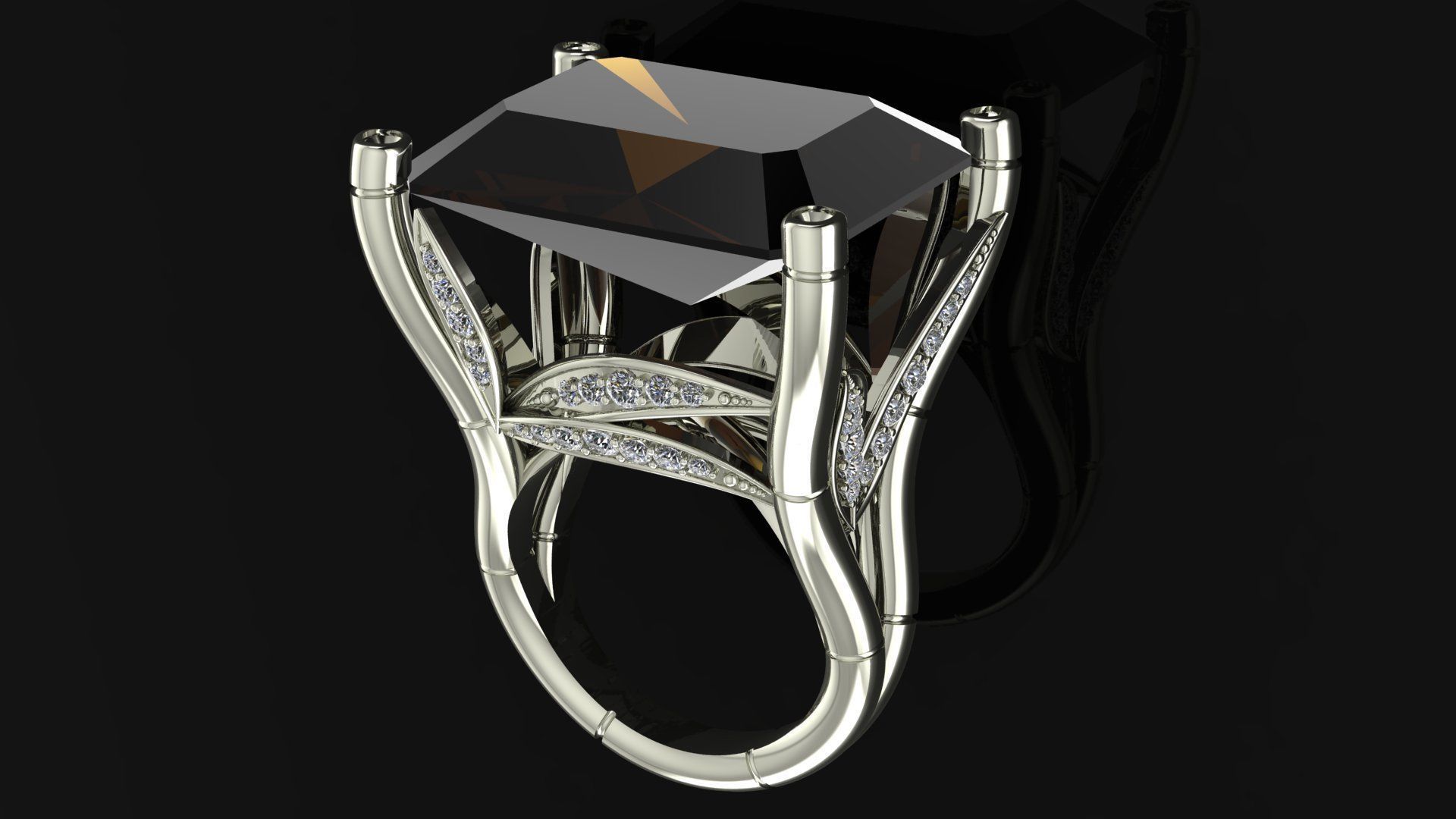 Ring emerald cut diamond 3D print model_2