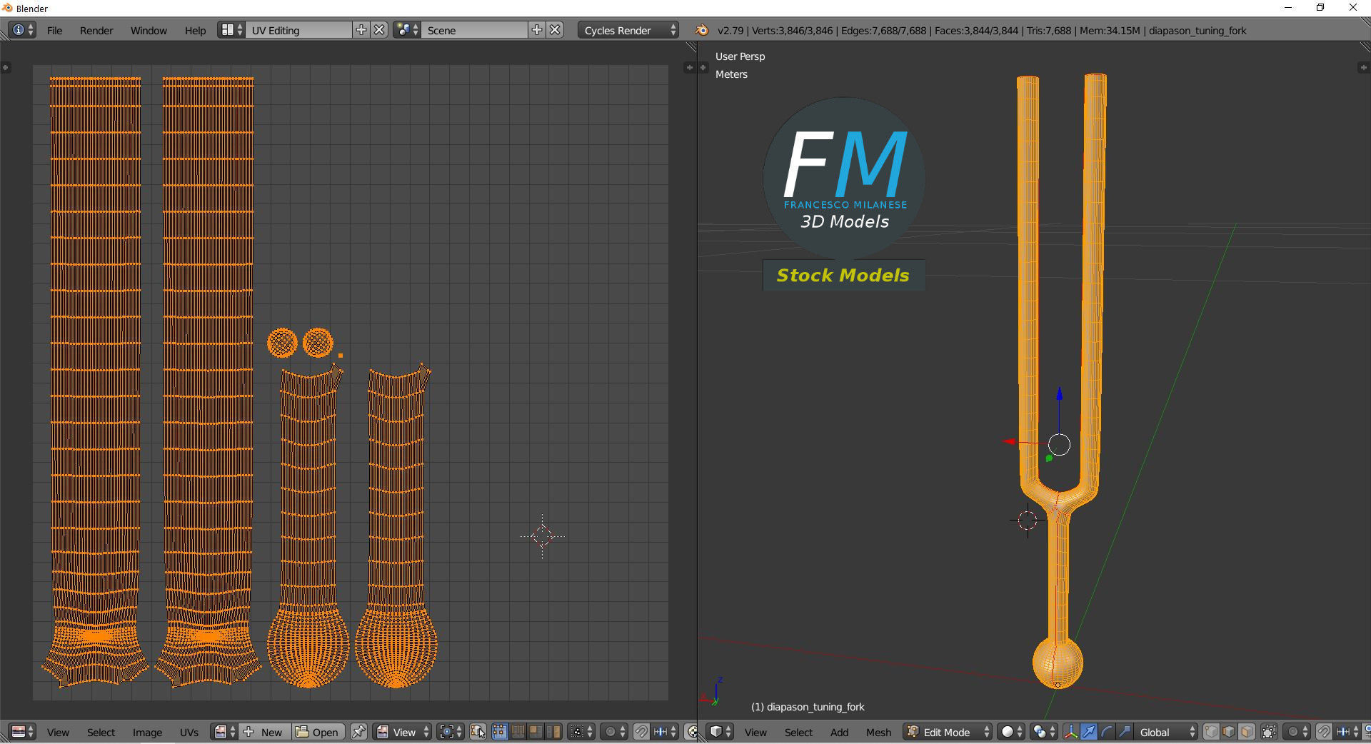 Diapason tuning fork 3D model_10
