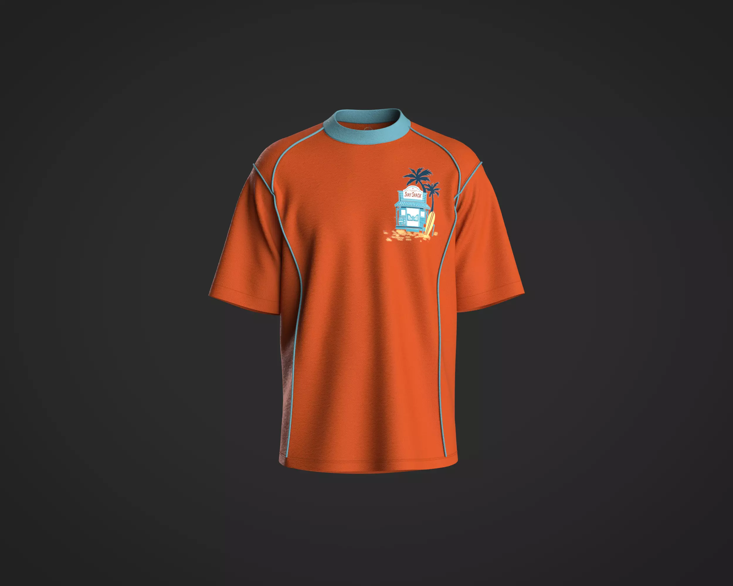 Mens raglan tee with piping and graphic 3D model