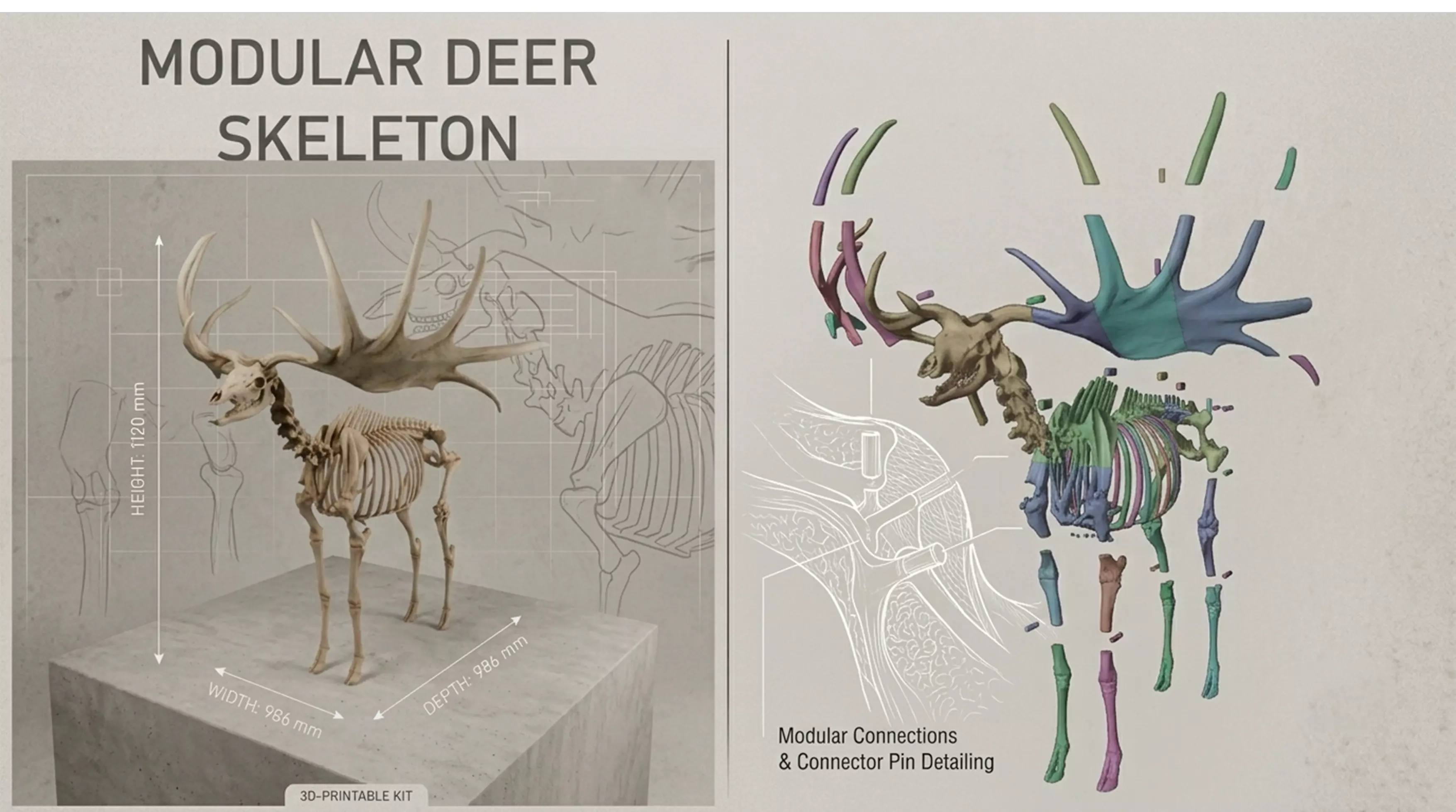 3D Printed Deer Skeleton Model with Antlers 3D print model