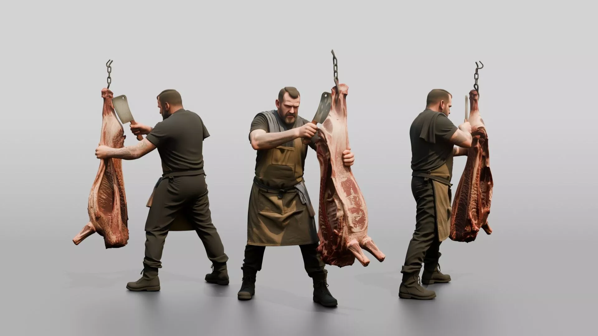 Butcher Chef Cleaving Beef 3D model