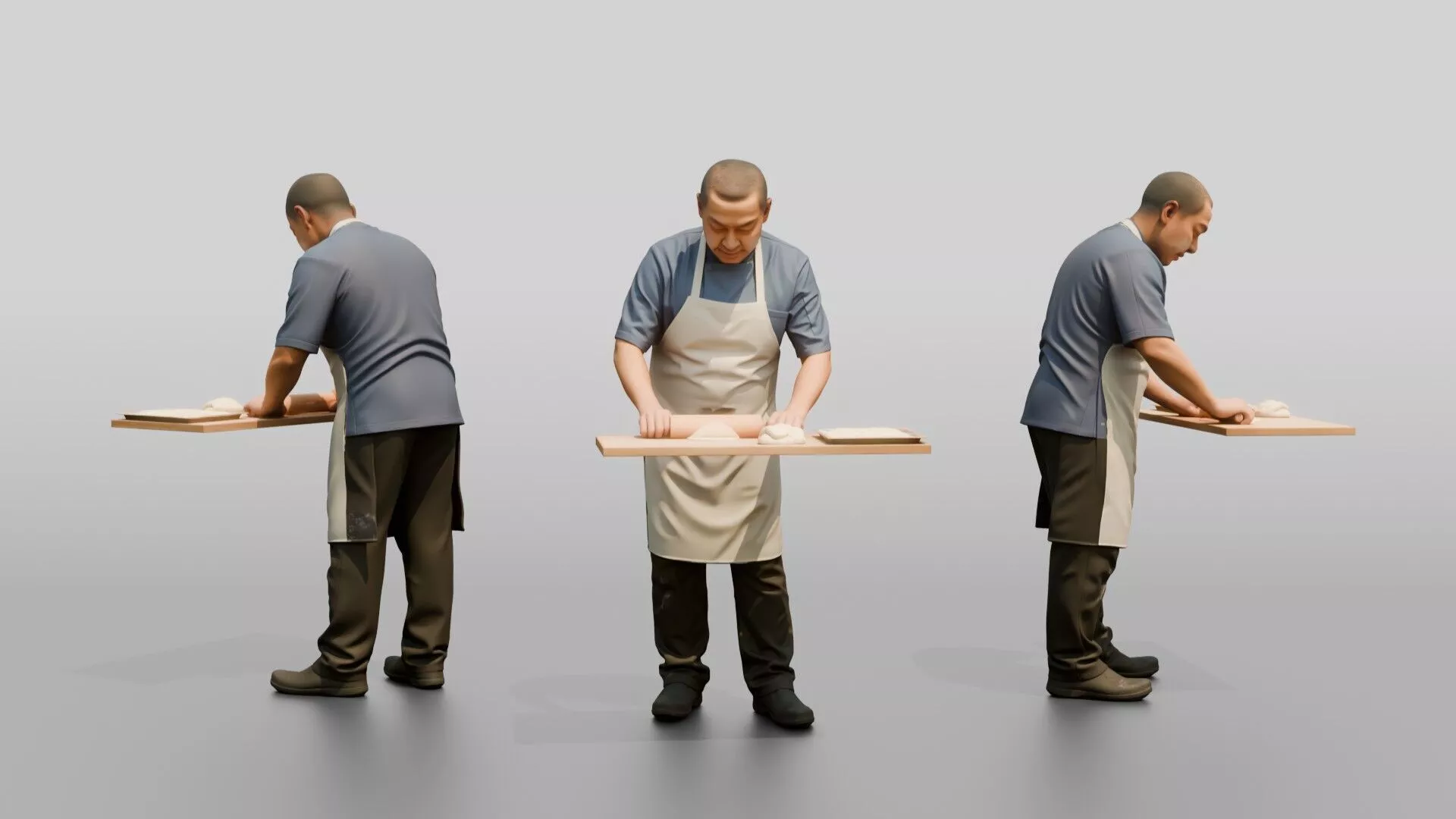 Dim Sum Chef Rolling Dumpling Wrappers 3D model