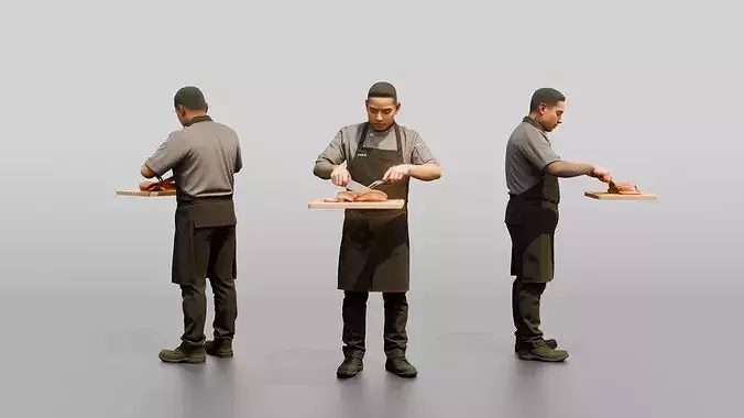 Line Cook Carving Roast Pork Belly