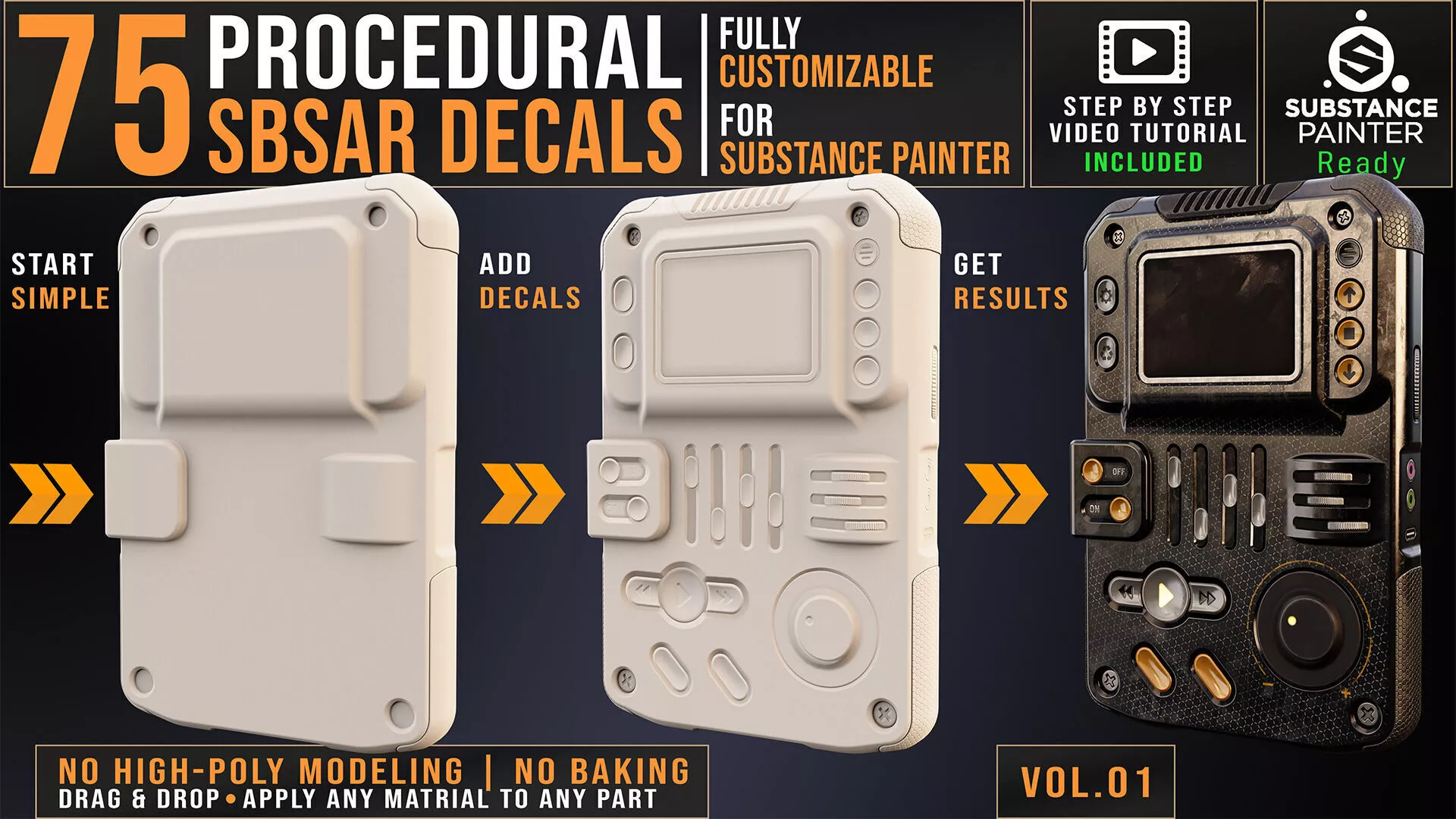 Hard Surface SBSAR Decals for Substance Painter Vol 01 Texture