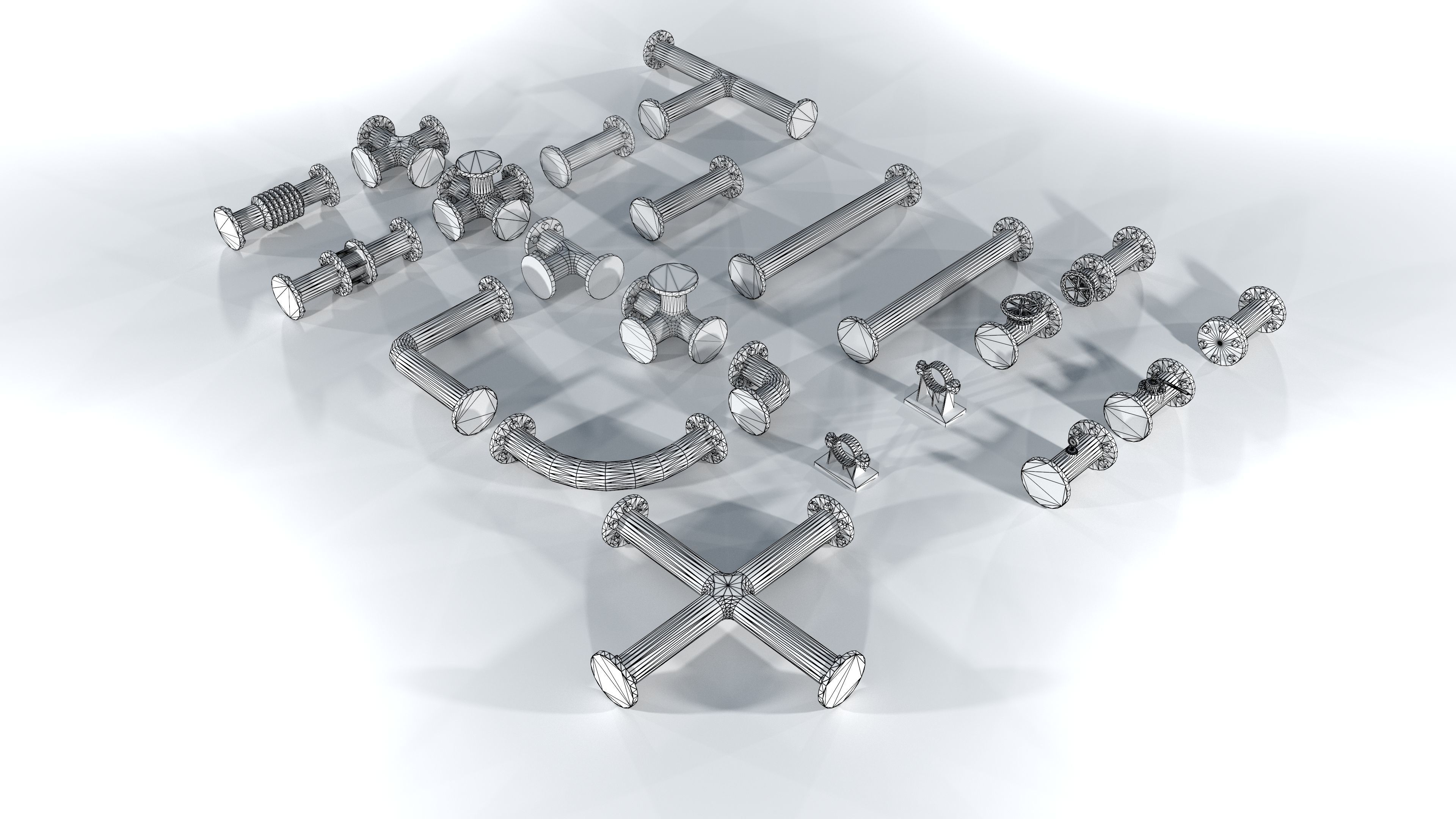 Modular low poly piping set Low-poly 3D model_2