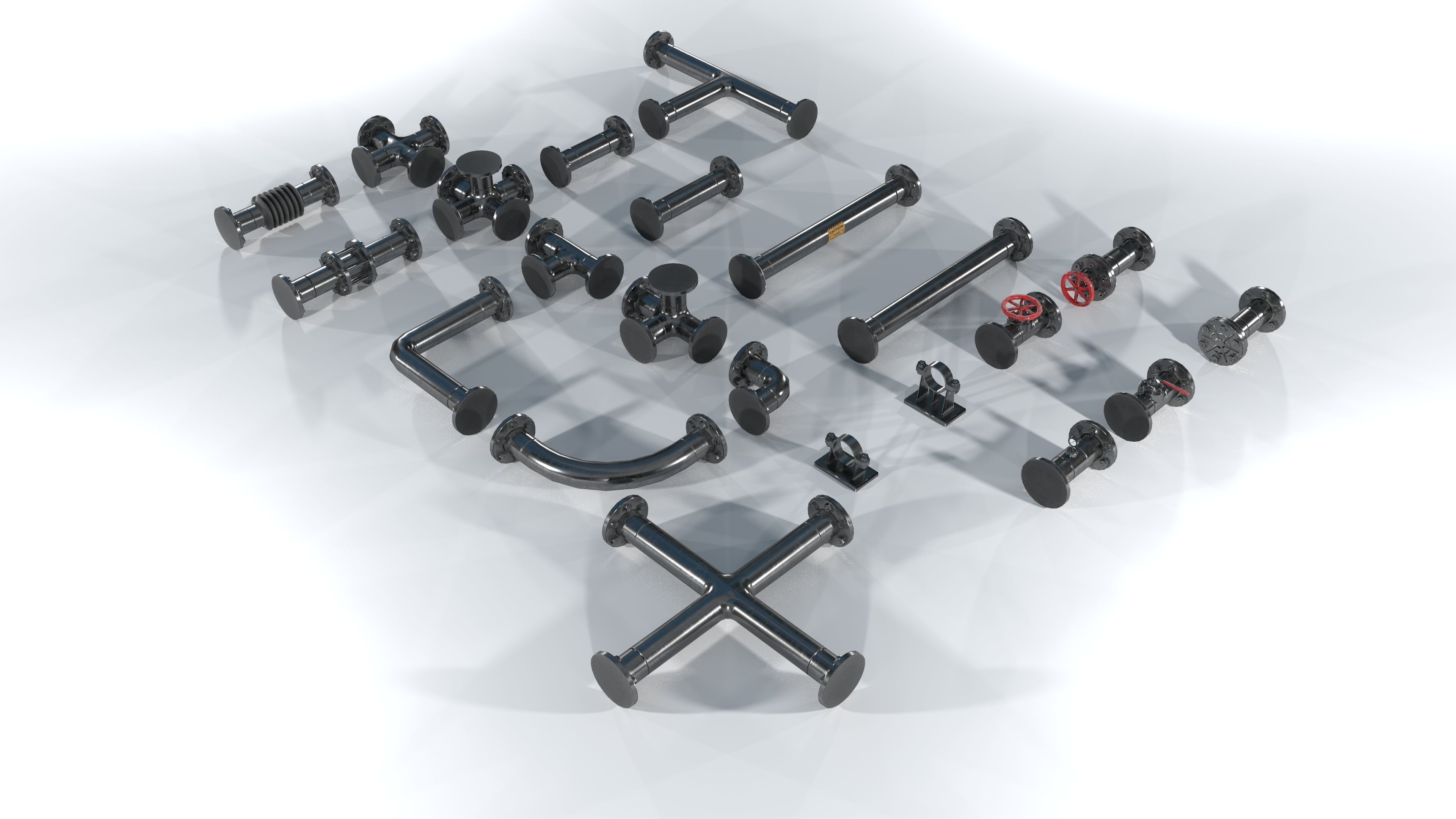 Modular low poly piping set Low-poly 3D model_1