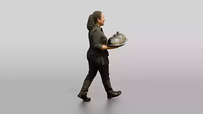 Food Runner Carrying Covered Plates 3D model 3