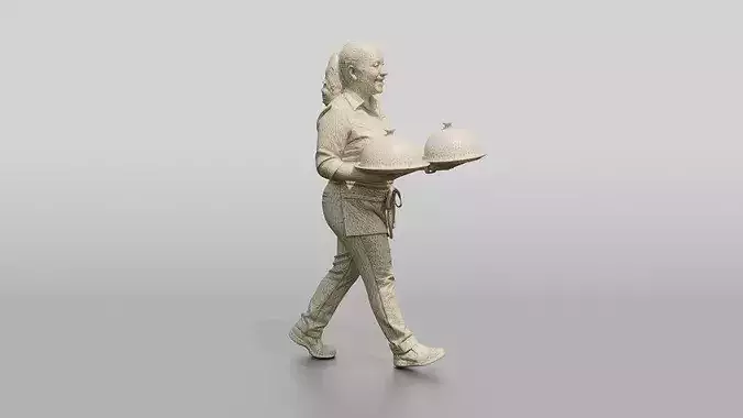 Food Runner Carrying Covered Plates 3D model 7