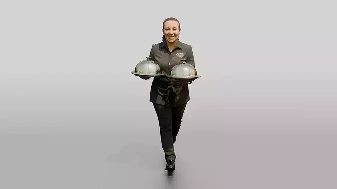 Food Runner Carrying Covered Plates 3D model 5