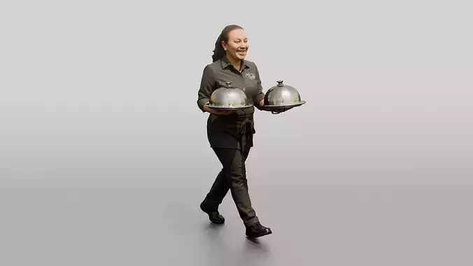 Food Runner Carrying Covered Plates 3D model 6