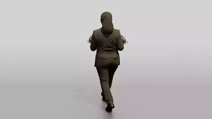 Food Runner Carrying Covered Plates 3D model 4