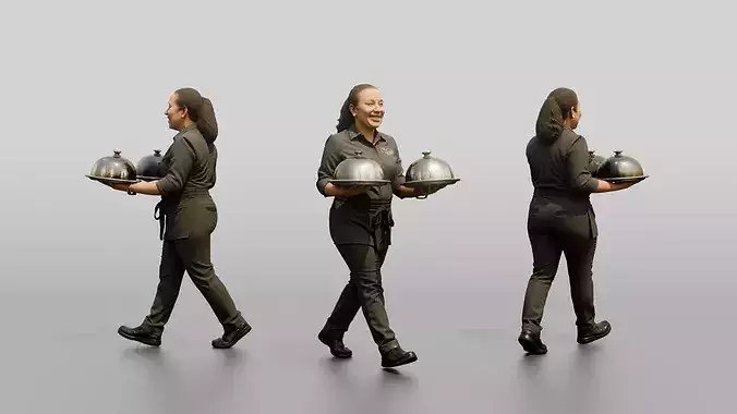 Food Runner Carrying Covered Plates 3D model