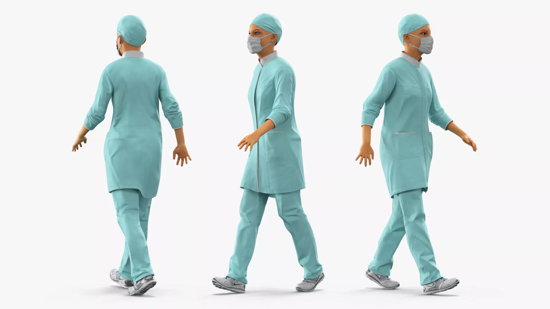 Hospital Staff Woman T Pose Turquoise Fur Rigged for Cinema 4D 3D model