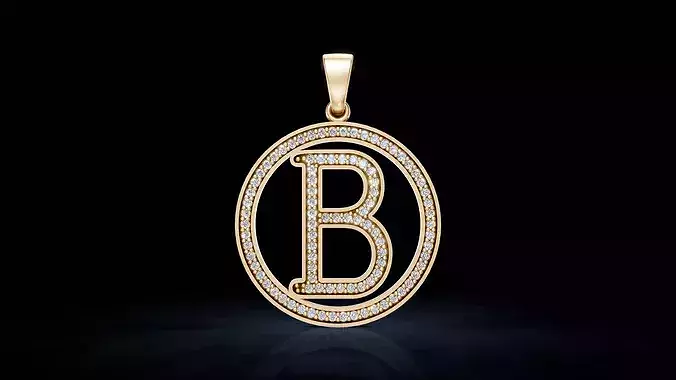 B  Letter Monogram Pendant with Gemstones
